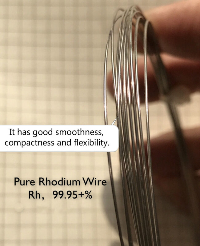 Fil de rhodium, métal rhodium, pureté Rh 99.95%, diamètre 0.5mm.