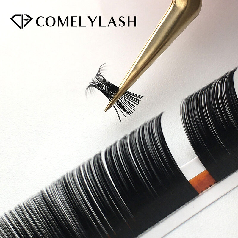 Comelylash ส่วนต่อขยายแยกขนตาสีดำด้าน16แถว3ถาดต่อขนตาเพิ่มวอลลุ่ม8-15MIX