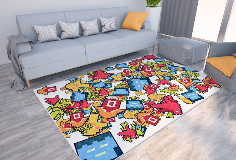 Karpet motif kartun blok bangunan, karpet rumah ruang tamu, keset lantai dekorasi, kamar tidur, kamar anak, karpet area besar anti selip