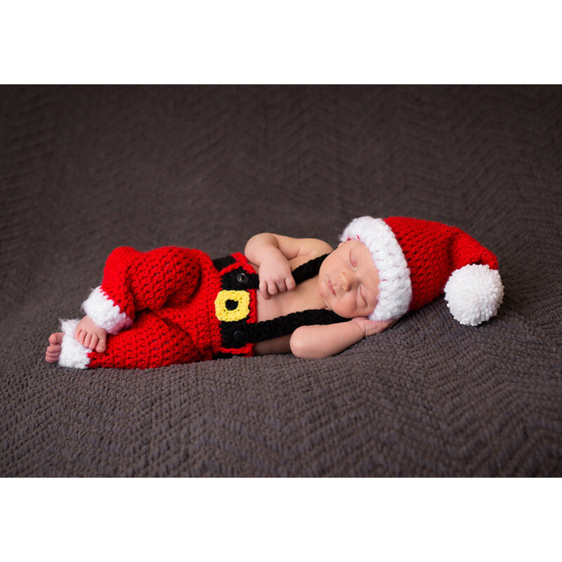 신생아 사진 촬영 소품 크리스마스 테마 빨간 니트 모자 점프수트, 아기 바디 수트, 사진 촬영 액세서리
