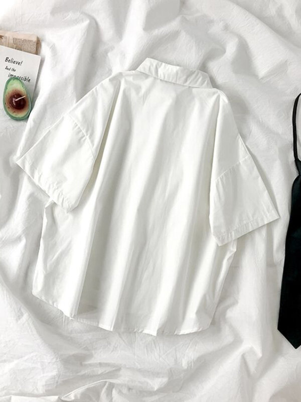 Zoki-女性用ホワイトシャツ,和風ブラウス,プレッピー,女の子用ブラウス,シンプルで丈夫,ボタン付きトップス