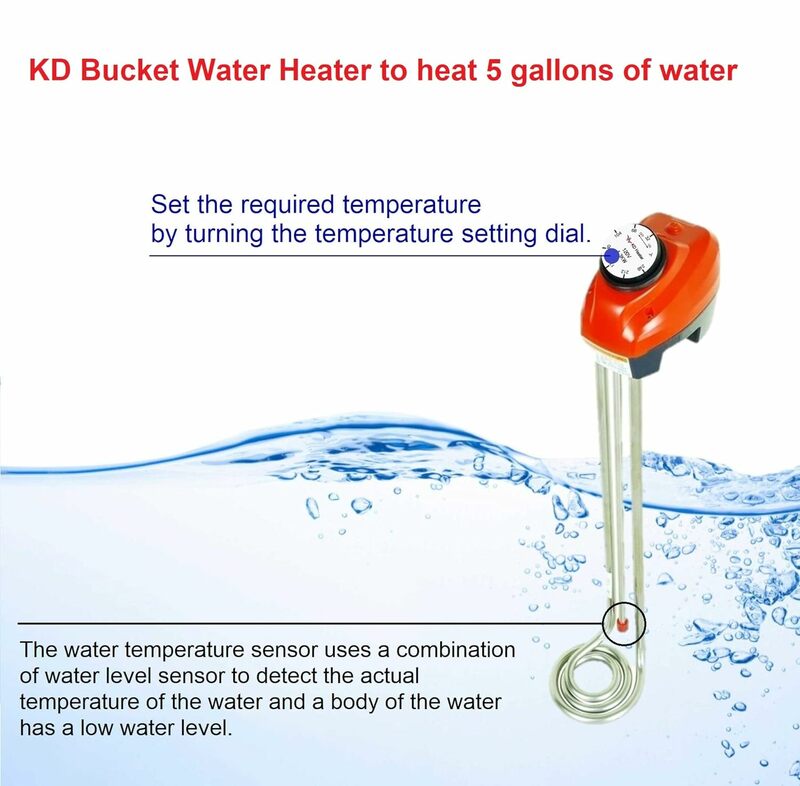 KD 1300W Immersion Bucket Water Heater, Auto Shutoff, Overheating Prevention, Auto Water Level Senor, Adjustable
