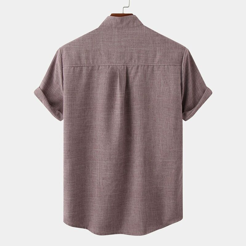 Men Shirt Shirt Regular Short Sleeve Slight Stretch Solid Color Stand Collar Brand New Streetwear Summer Cotton