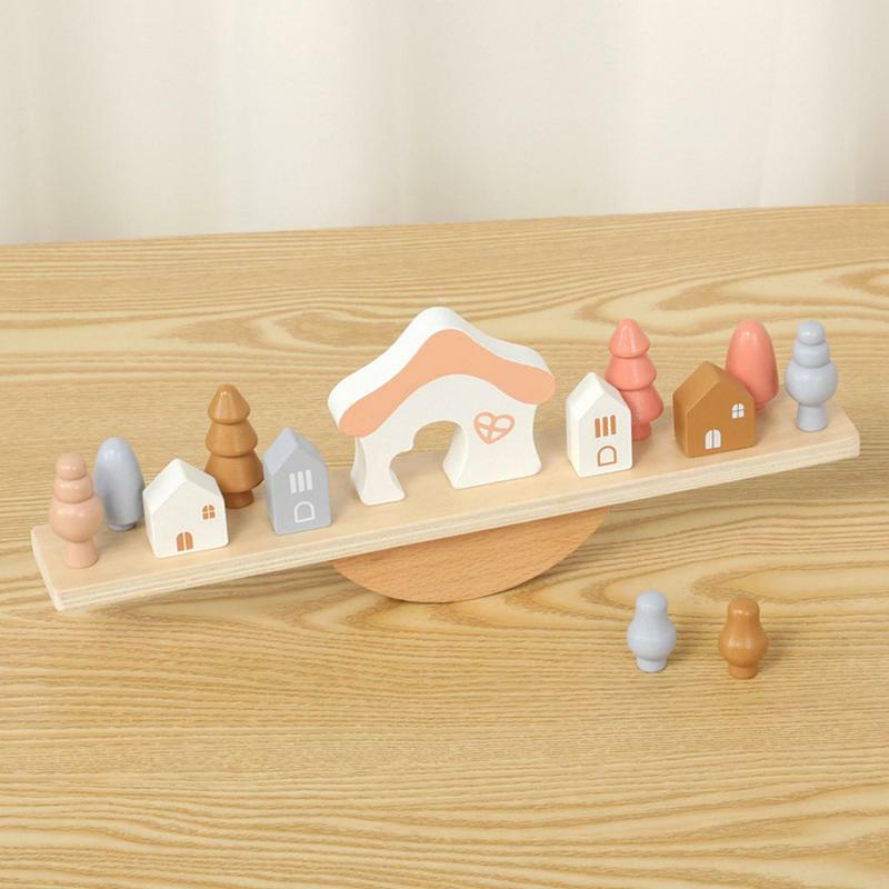 Wooden Blocks For Kids Wooden Balance Toy With Seesaw Montessori Stress Release Game Safe Home Schooling Preschool Stacking