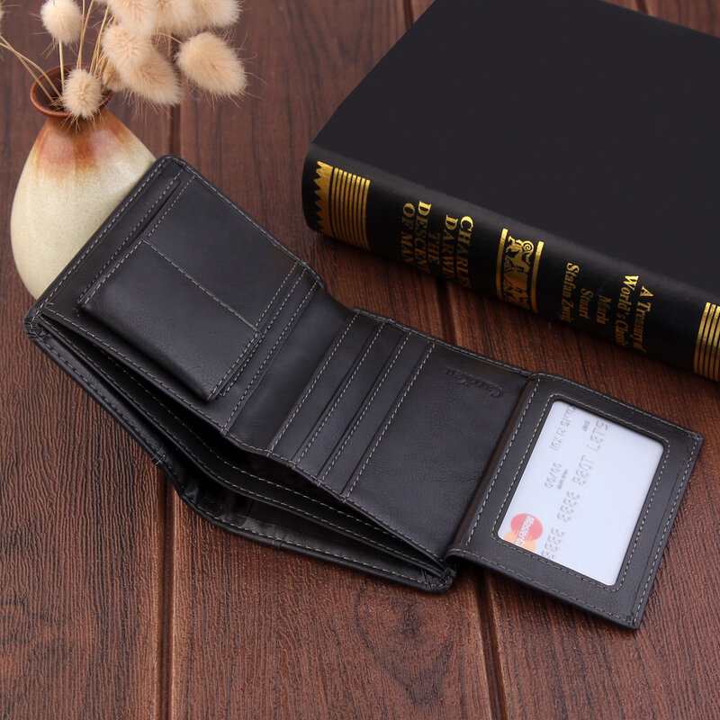 Men's Short Wallet, Vintage Cash Leather Bag Three Fold Multifunctional Change Foreskin European  American Business Card Package