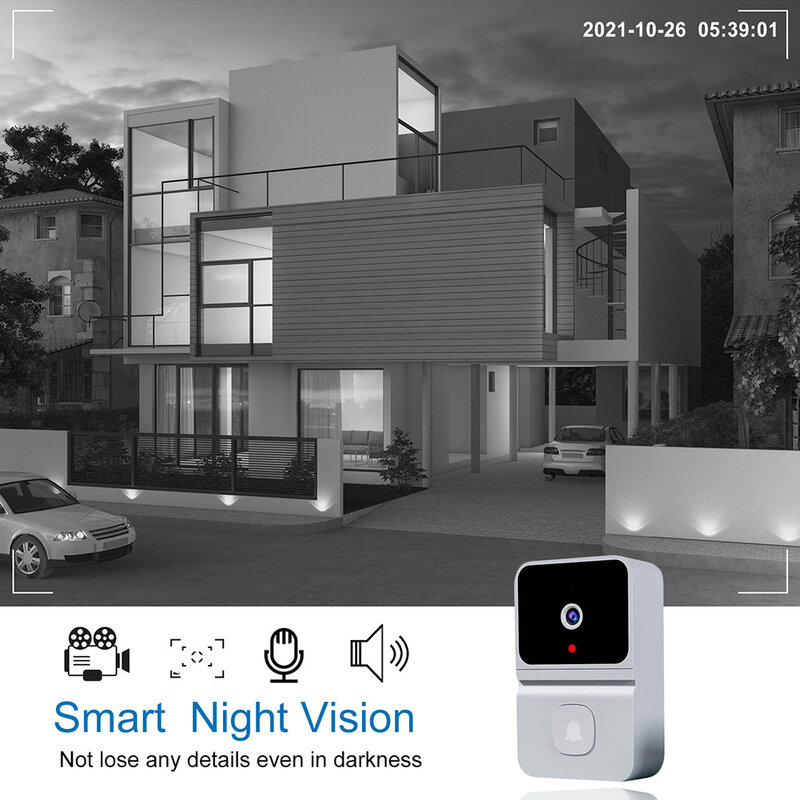 Câmera de campainha de segurança sem fio, campainha de vídeo, visão noturna, casa inteligente, chamadas bidirecional
