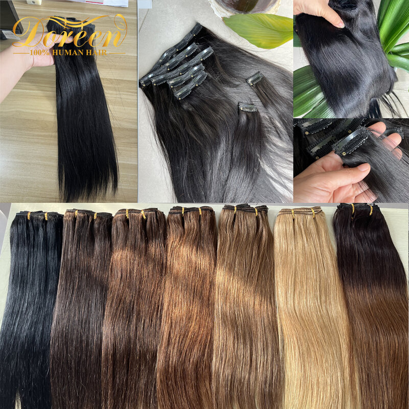 Doreen Full Head Brazilian Machine Remy Clip in Hair Extensions Human Hair 100% Real Natural Hairpiece Clips On 120G 14 To 22
