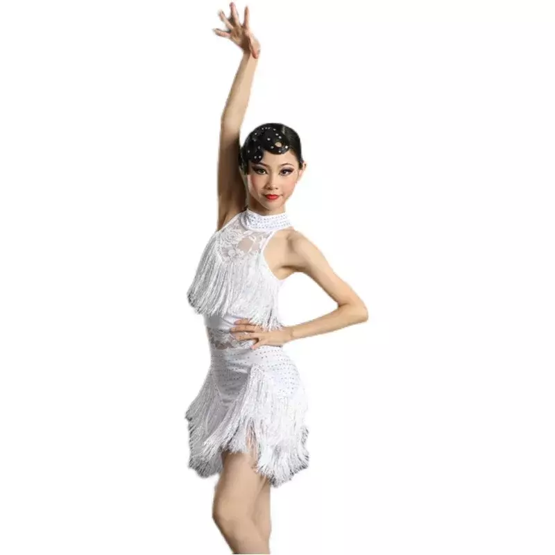 Gaun dansa Latin anak-anak, rumbai baju kompetisi kelas anak perempuan, baju latihan jazz tango