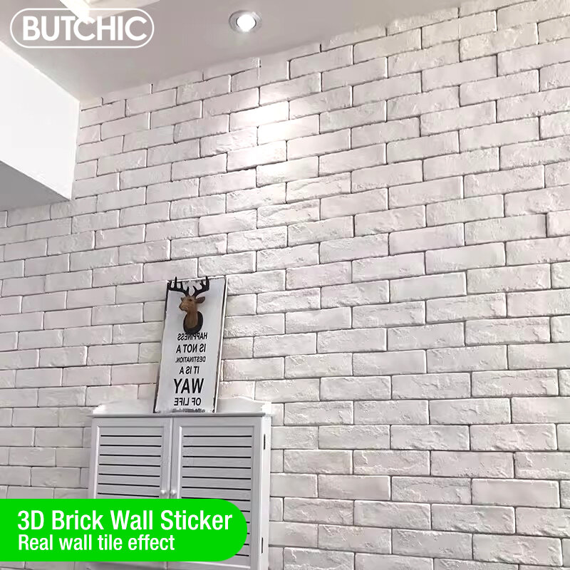 Stiker dinding batu bata 3D, Dekor dinding 3D batu tahan air ubin keramik mosaik latar belakang TV kamar tidur dapur dekorasi dinding rumah