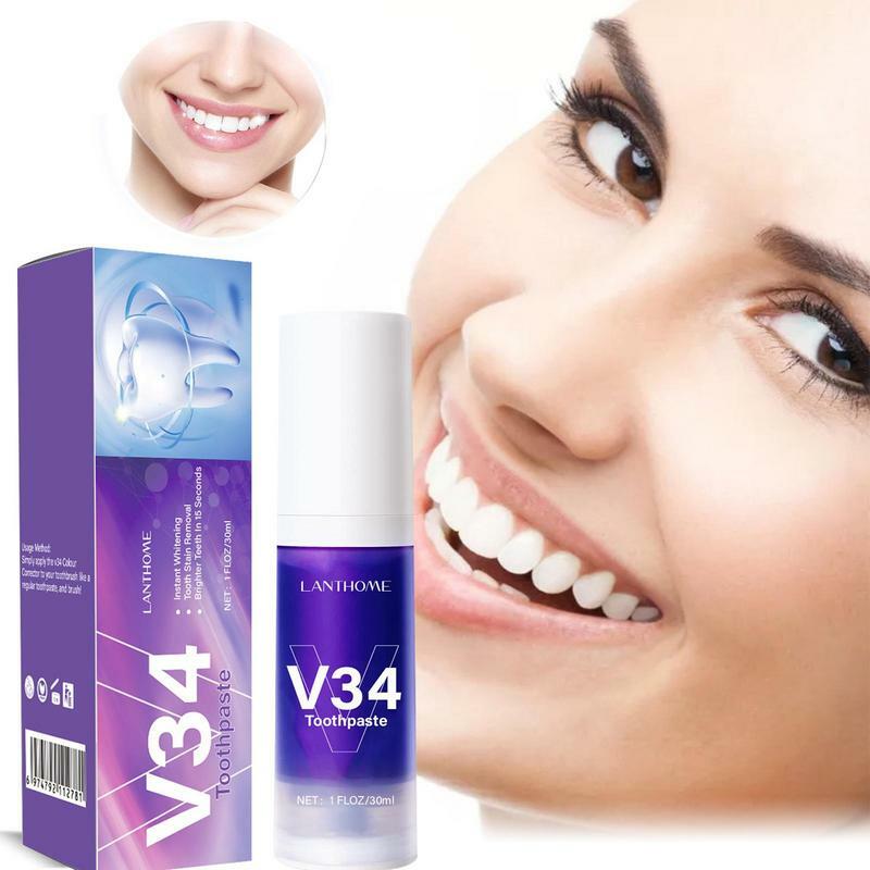 V34 سلسلة الأسنان تنظيف موس تبييض الأسنان معجون الأسنان نظيفة الأسنان الطازجة التنفس معجون الأسنان الأبيض تنظيف الأسنان المنتجات