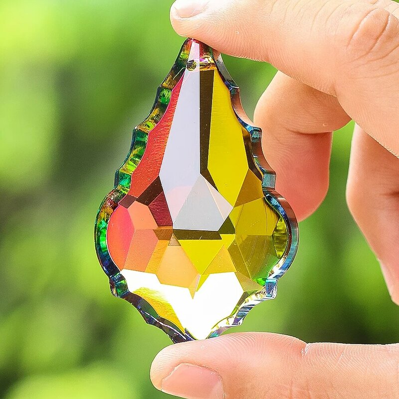 60Mm Kleurrijke Esdoornblad Kristal Regenboog Maker Opknoping Wind Gong Glas Kunst Prisma Gefacetteerde Home Bruiloft Decoratie Accessoires