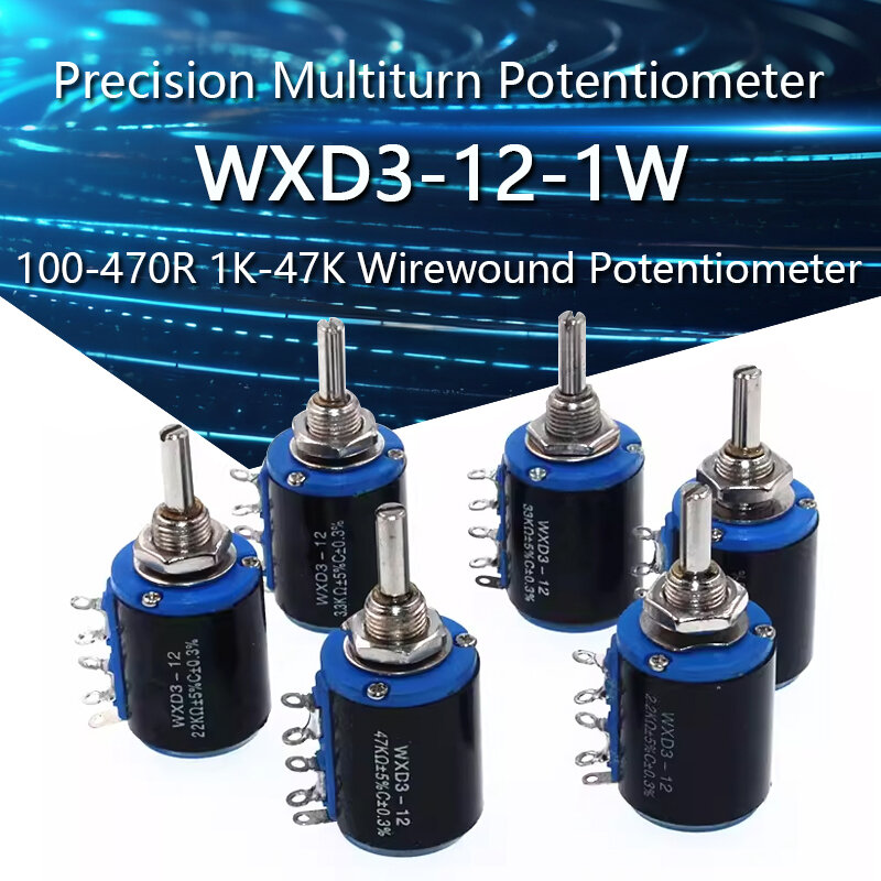 WXD3-12-1W 정밀 멀티턴 전위차계, 전선 감김 전위차계, 100 220R 470R 1K 2K2 3K3 4K7 5K6 10K 22K 33K 47K WXD3-12 1W