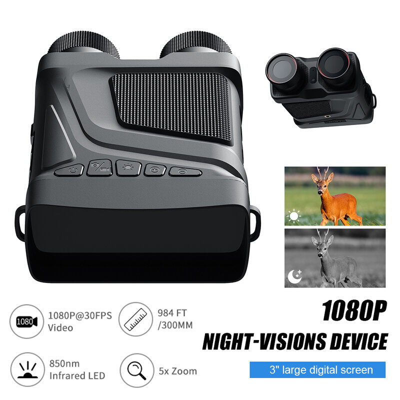 Binocular de visión nocturna infrarroja Digital R12, dispositivo profesional de 300M, Zoom 5X, para caza y Camping