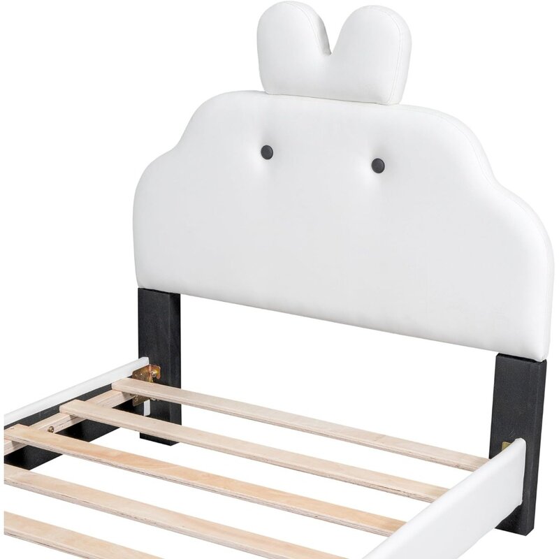 โครงเตียงเด็กหัวเตียงและที่วางเท้าลายการ์ตูนสำหรับเด็กพร้อมด้วยแผ่นรองไม้โครงเตียงเบาะ PU นิ่ม