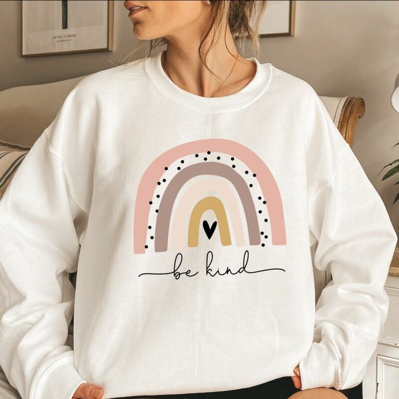 Women's Graphic Crew Neck Pullover Rainbow Sweatshirts Be Kind Hoodie Sweatshirt
