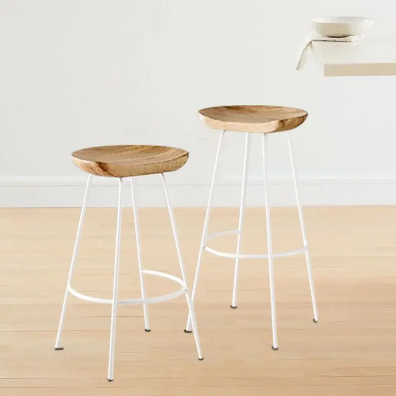 Banqueta de madeira alta cadeira de madeira maciça moderna e minimalista para casa banqueta de barra criativa cadeira de balcão de caixa arte do ferro