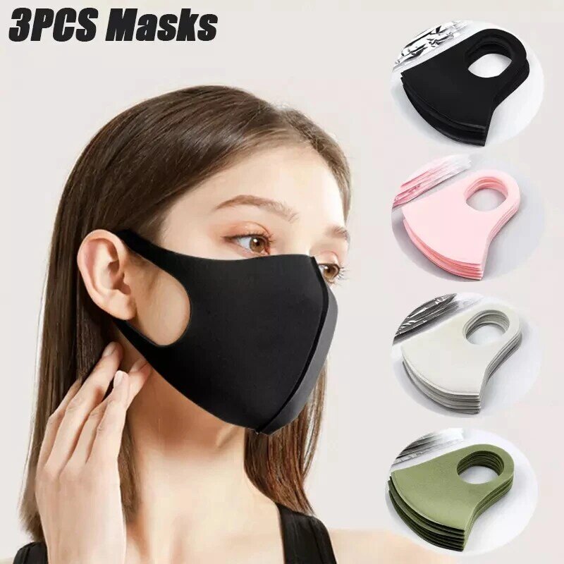 3/6/9/12 Pcs Spons Maskers Mond Gezichtsmasker Mode Respirator Wasbare Herbruikbare Masker Zwart Voor Volwassen Kind