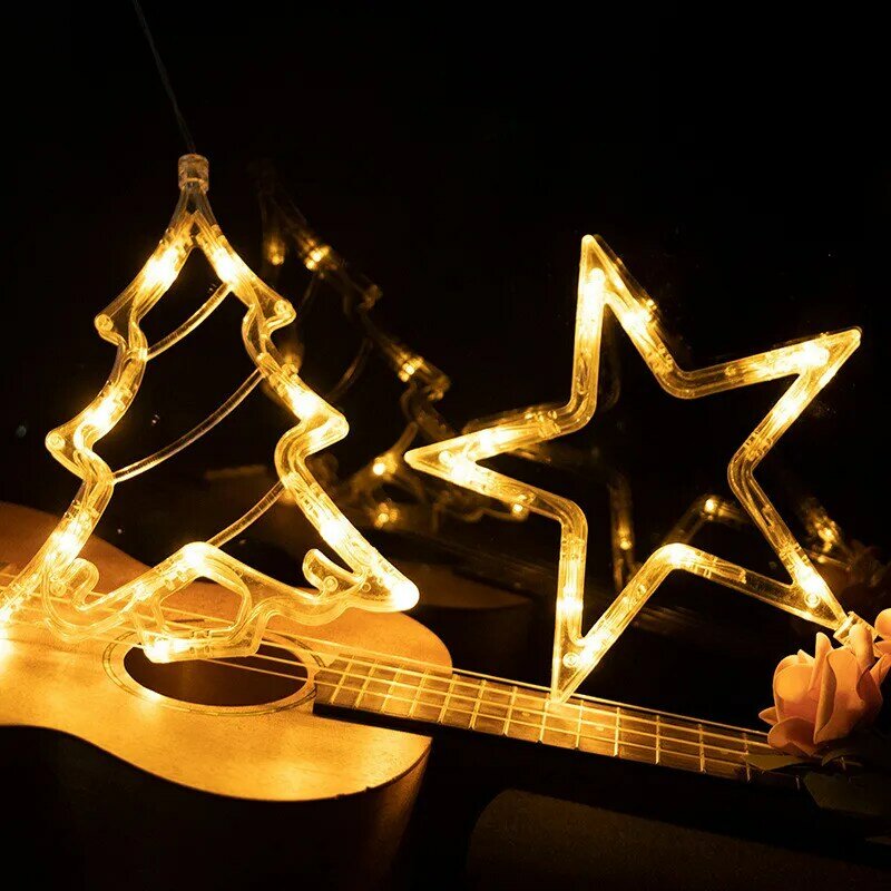 Cadena de luces LED para decoración de Año Nuevo, cadena de luces creativa con forma de copos de nieve, estrellas, Papá Noel, guirnalda de Navidad alimentada por batería