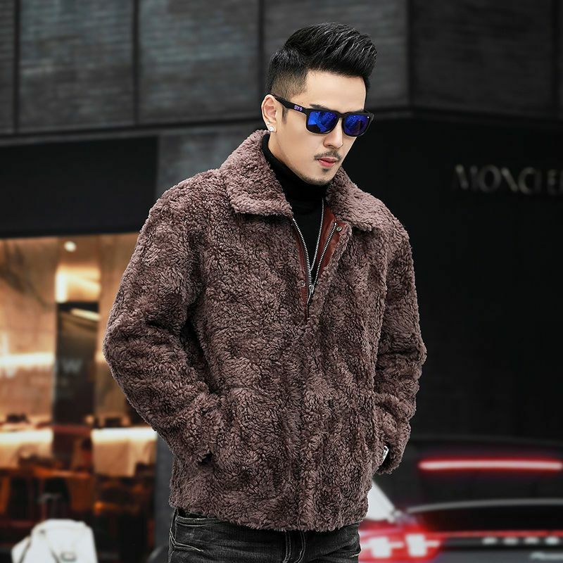 2023 New Autumn Winter Men Long Sleeve Real Fur Jacket Male Short Genuine Wool Fur Coats Men Slim Fit Warm Overcoats I508
