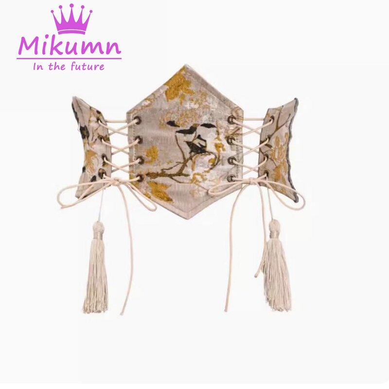Mikumn-Ceinture à lacets de style chinois gothique, pompon rétro, jacquard, design irrégulier, accessoires vestisenscosplay