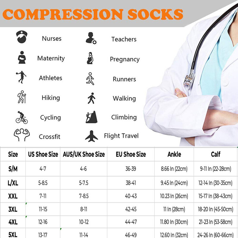 Brothock-calcetines de compresión para hombre, medias deportivas médicas de 20 a 30 mmhg para correr, enfermera, Edema, venas varicosas diabéticas, 3 pares