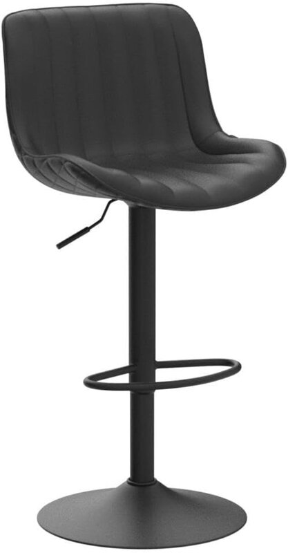 YOUNUOKE 블랙 커버 바 스툴 세트, 등받이가 있는 모던 조절 가능한 회전 바 의자, 2 카운터 높이, 미드 센추리 PU