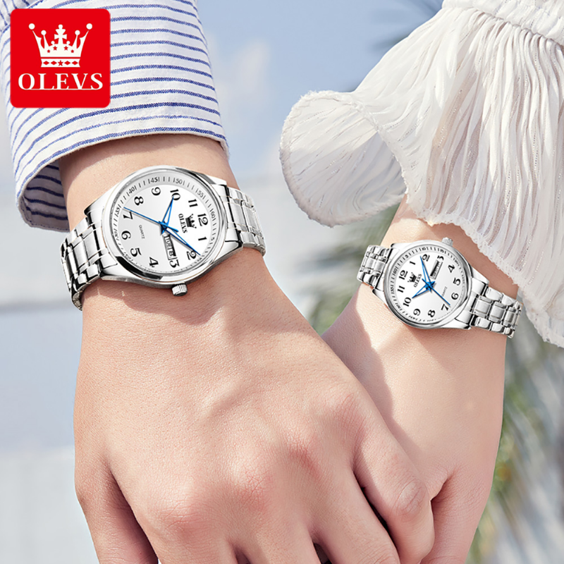 OLEVS 5567 пара кварцевые часы водонепроницаемые светящиеся наручные часы для влюбленных Дата мужские и женские наручные часы простая Мода