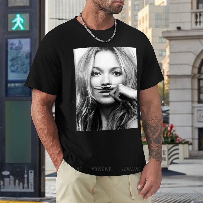 Kate Moss, Mustache, Black and White Photograph T-Shirt plus size tops tops shirts graphic tees mens plain t shirts