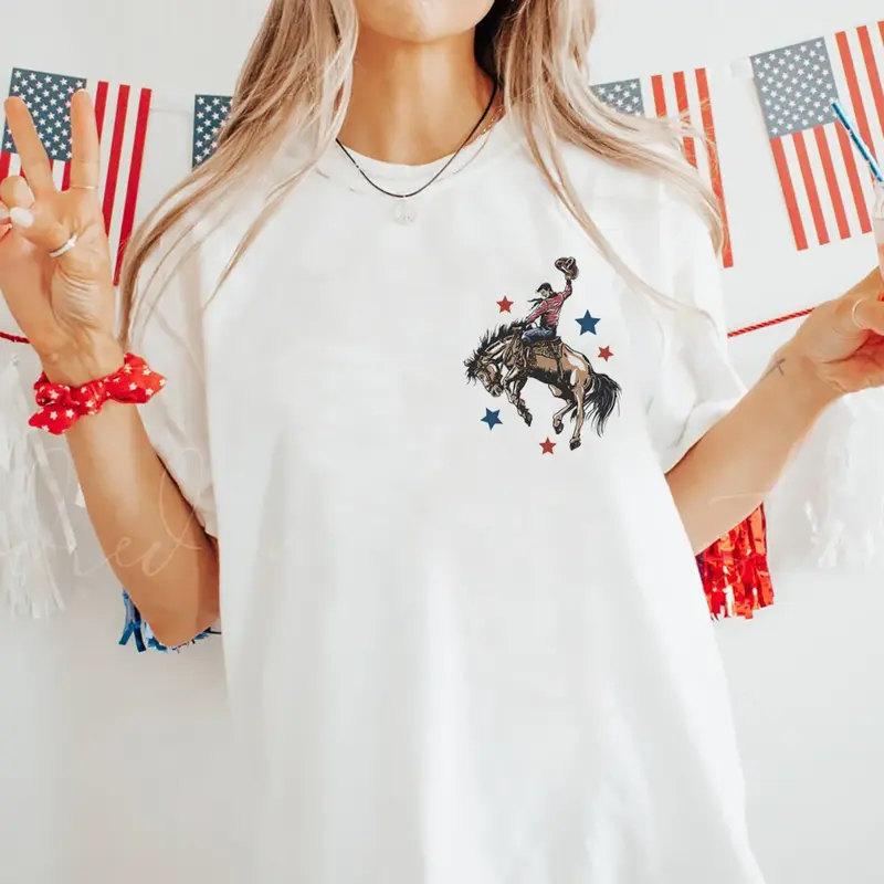 Удобная футболка с круглым вырезом, с принтом, американский флаг, гитара, 4 июля