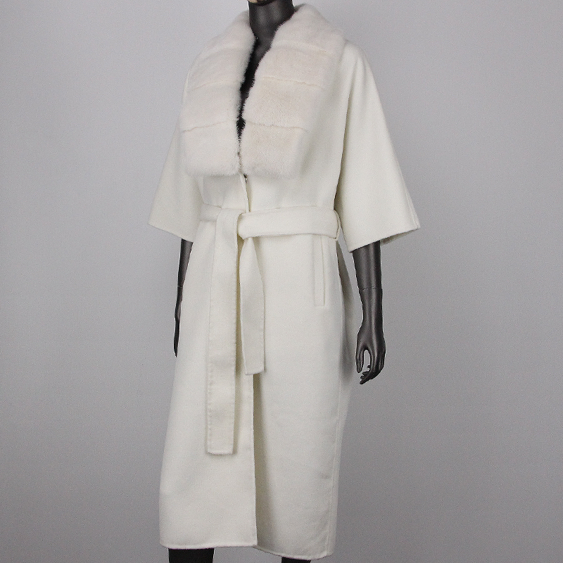 FURYOURSELF-abrigo largo de piel auténtica para mujer, chaqueta cálida con Cuello de piel de visón Natural, mezcla de lana de Cachemira, prendas de vestir exteriores a la moda, novedad de 2023