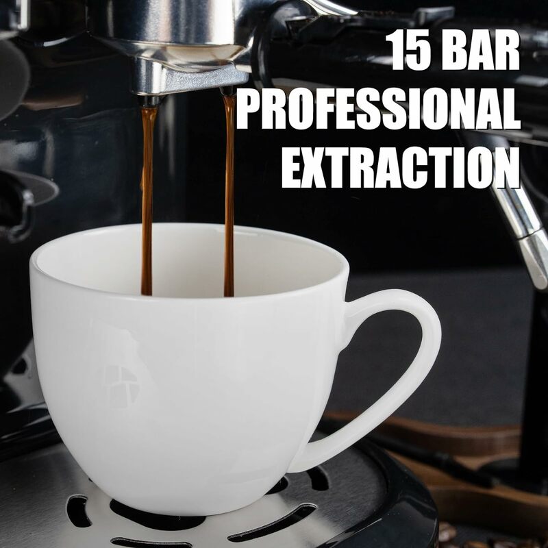 Ekspres do kawy 15 Bar, ekspres do kawy z spieniacz do mleka różdżką parową, wbudowany młynek do ziaren, ekspres do Cappuccino Combo