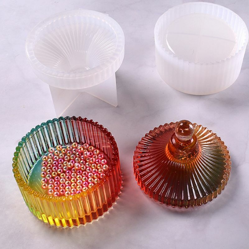 Moldes de silicona epoxi de cristal DIY, fabricación de cajas de almacenamiento de joyas de rayas redondas