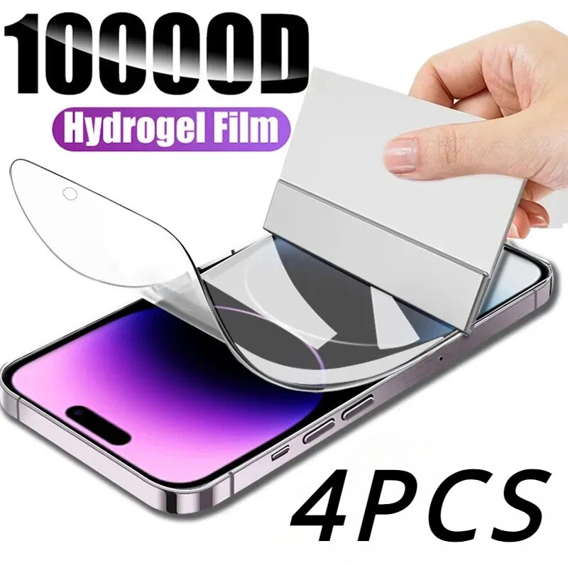 4Pcs Soft Hydrogel Film for iPhone 15 13 12 14 11 Pro Max Silicone TPU Screen Protector for iPhone 11 14 15 XS XR X 7 8 15 Plus