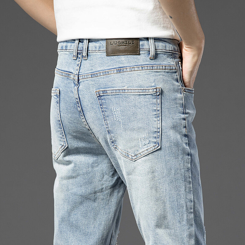 Celana koboi Streetwear Denim katun elastis desainer musim panas mewah untuk pria jins ramping Boyfriend modis dan nyaman