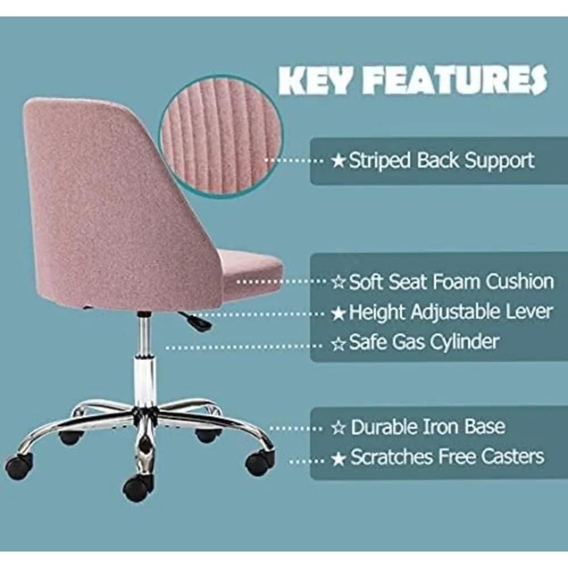 Edx kursi meja kantor rumah, kursi Vanity, kursi bergulir punggung rendah Modern dapat disesuaikan, kursi kantor lucu lapis kain