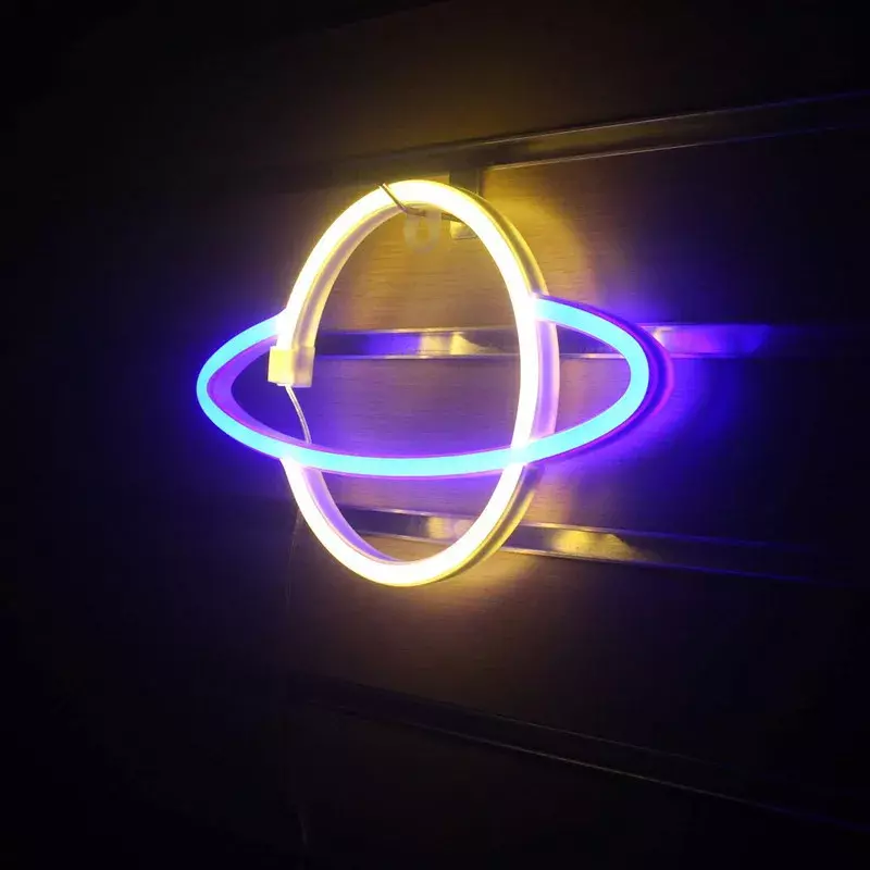Lampu Tanda Neon Bar Planet LED Gantung Dinding Pesta untuk Dekorasi Dinding Seni Jendela Toko Natal Lampu Neon Lampu USB atau Bertenaga Baterai