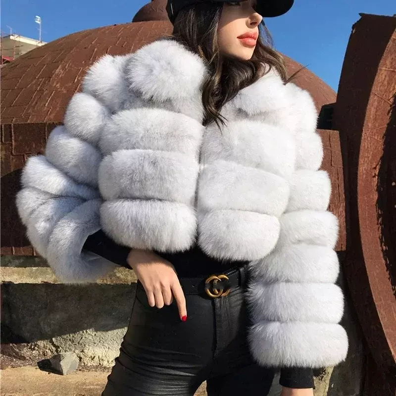 Повседневное белое черное пушистое пальто из искусственного меха на осень и зиму, женская короткая куртка с длинным рукавом, укороченная пуховая Меховая куртка для женщин, верхняя одежда