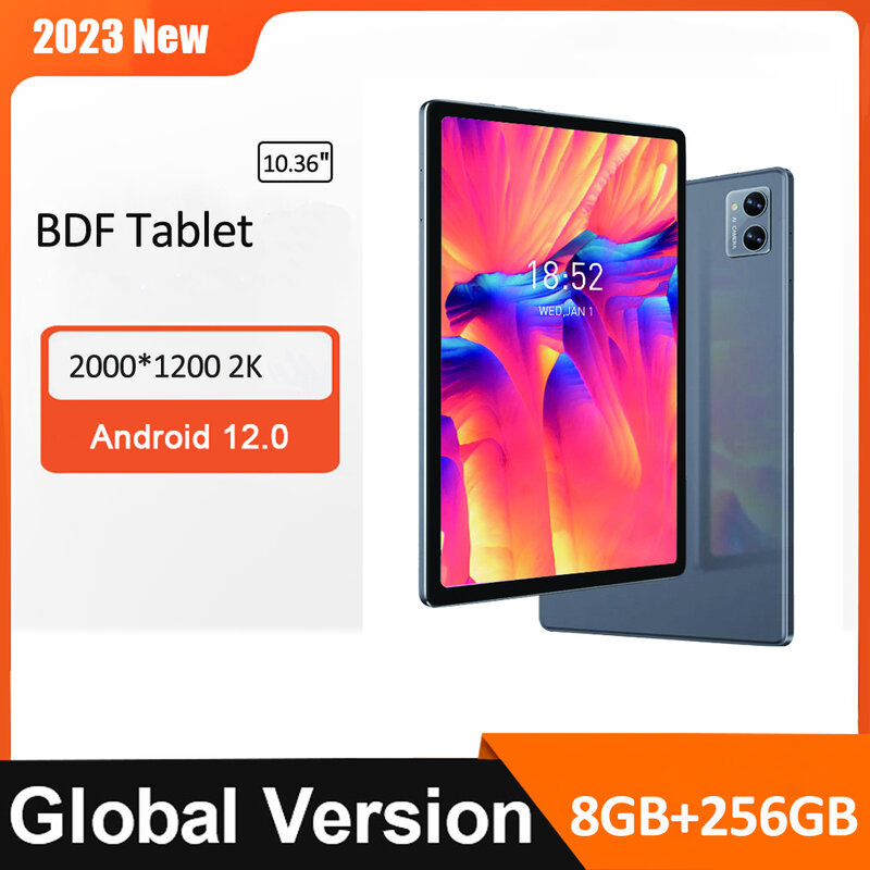 BDF-Tableta Android 12 DE 10,36 pulgadas, dispositivo de 2000x1200, ocho núcleos, 8GB de RAM, 256GB de ROM, red 4G, AI, velocidad, PC, Google, 5G, WiFi, 8000mAh