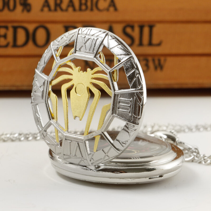 Fashion Personality Hollow Gold Spider Design Quartz Pocket Watch Necklace for Women and Men Gift Vintage Souvenir