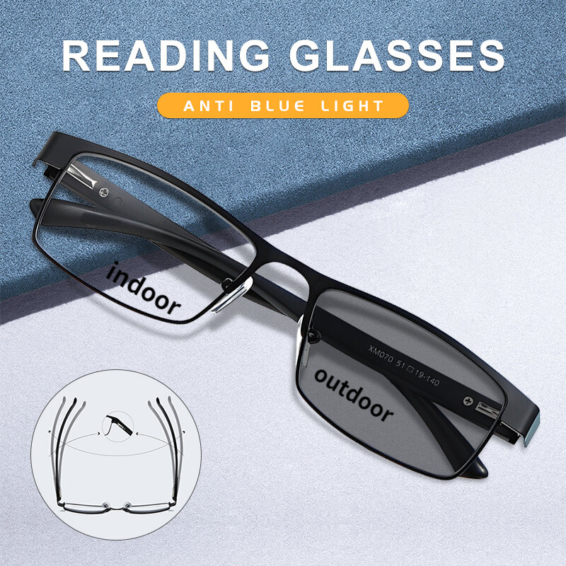 2023 Men's Reading Glasses  Metal Frame HD Anti Blue Sunglasses  Women's Photochromic Presbyopic Glasses