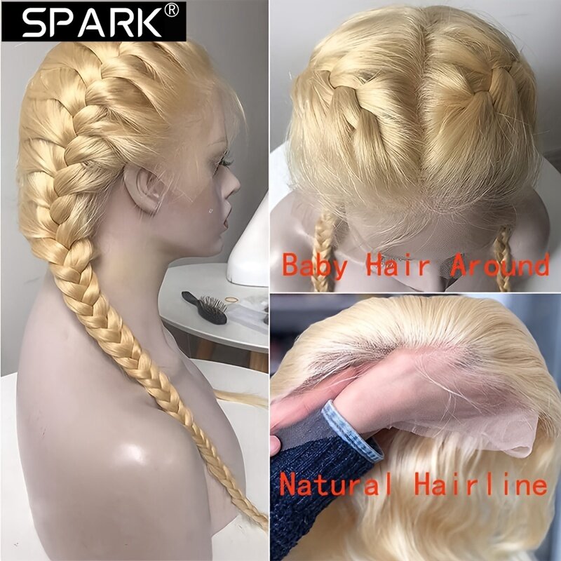 SPARK 18-32 Inch #613 Honey Blonde Body Wave Wigs 100% Human Hair 13x4 HD Lace Frontal Wig Preplucked Remy Hair 180% Density