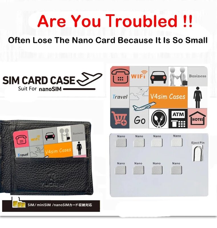 Caja de almacenamiento de tarjeta SIM portátil, Protector de caja de soporte de tarjeta SIM Micro Pin