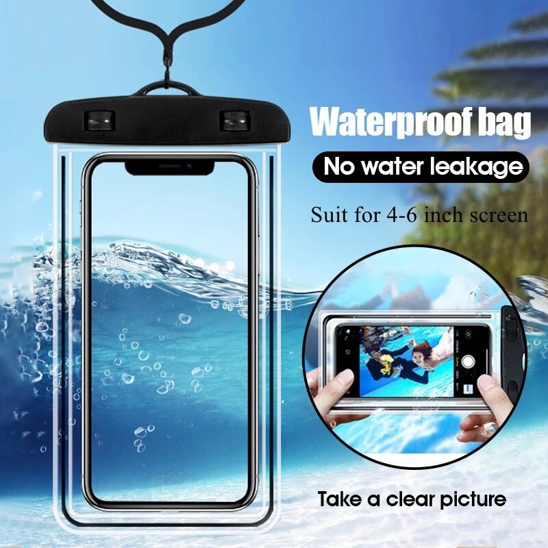 범용 휴대폰 투명 방수 가방, 3 층 밀폐 표류 해변 낚시 수중 수영 드라이 백, 6 인치