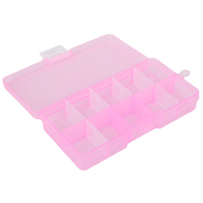 Caixa De Armazenamento De Jóias De Plástico com Compartimento, Recipiente Ajustável para Contas e Brinco, Caso Retângulo, 10 Grades