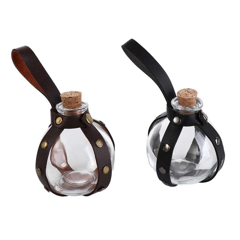 Faux Leather Round Flask Potion Bottle Round Holsters Belt Bags Magic Potion Glass Bottle Fashion Retro Medieval Costumes