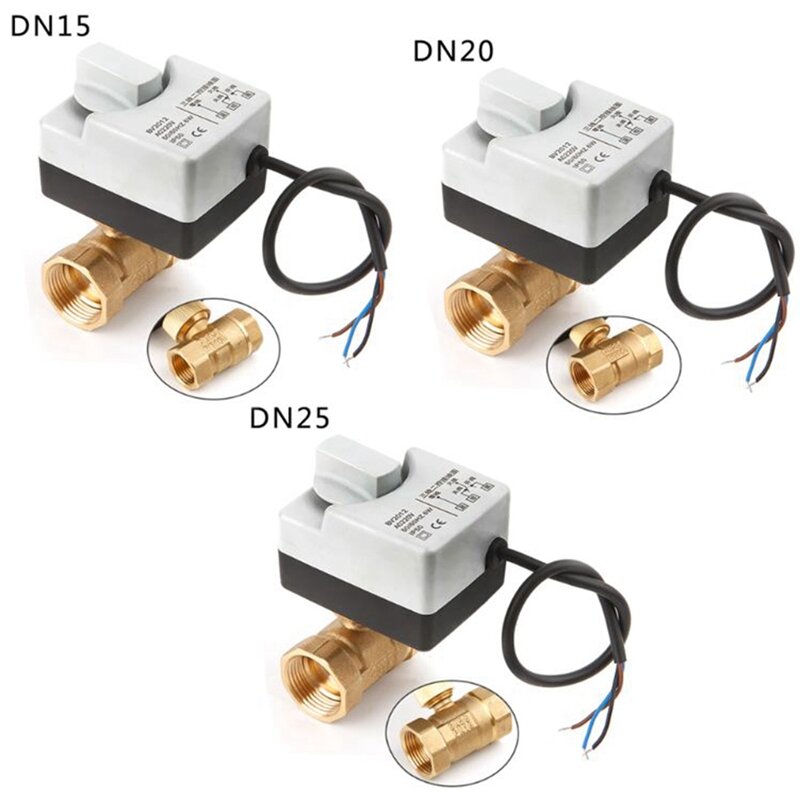 2X Ac220v Dn15 2 Way 3 Wires Motorized Ball Valve Electric Actuator With Manual Switch