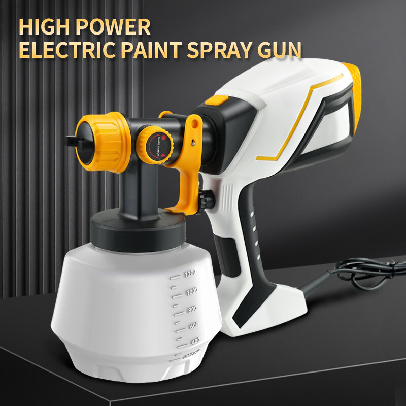 600W Power Electric Spray Paint Gun 1200ML Adjustable Airflow 3 Patterns Paint Gun for House Painting Home Interior and Exterior