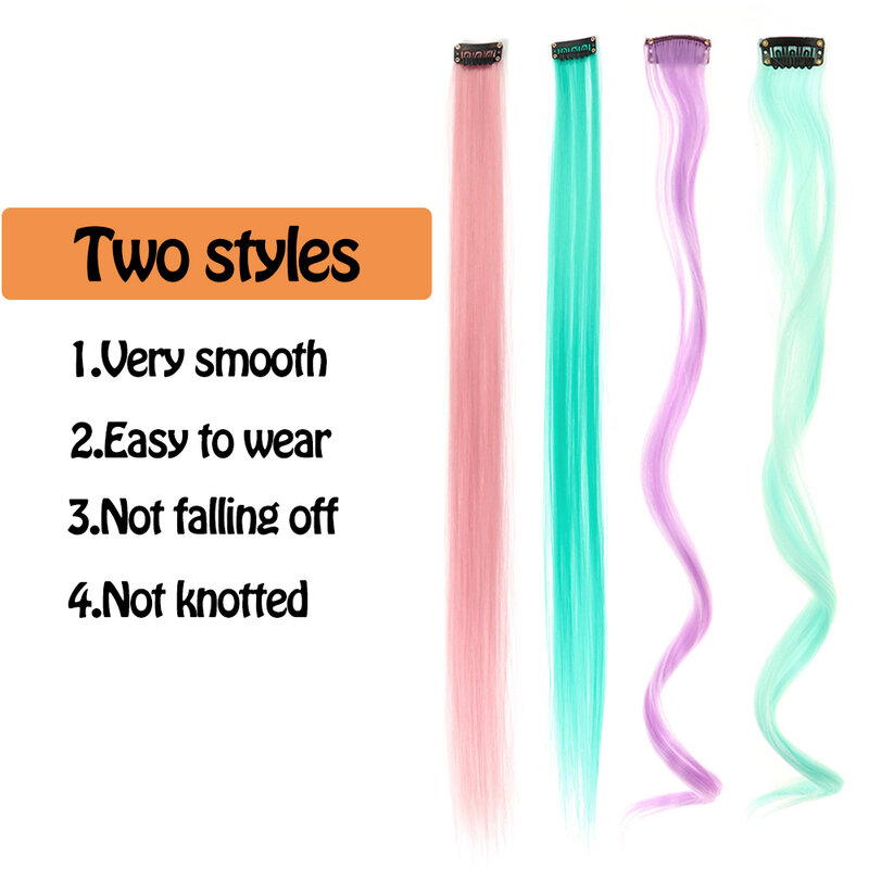 Extensión de cabello sintético largo y recto para mujer, 1 Clip en extensión de cabello de alta temperatura, color azul, rosa, amarillo, 22"
