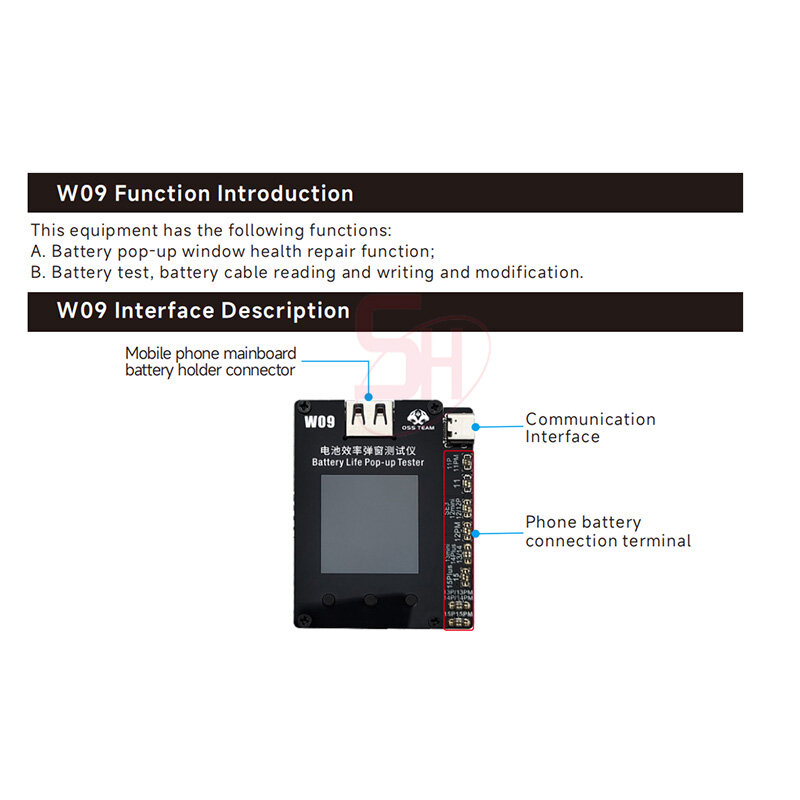 OSS W09 Pro V3 Battery Life Pop-Up Tester para iPhone, 11, 12, 13, 14, 15, ProMax, Reparo de Saúde, Reset, Ciclo de Dados de Saúde