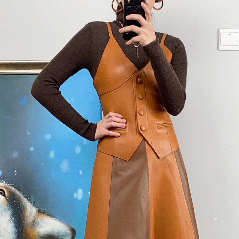 Chaleco corto de piel de oveja auténtica para mujer, chaqueta sin mangas, nuevo estilo, 2023